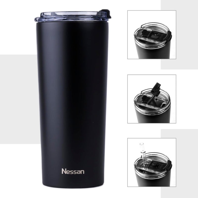 Nessan Insulated Stainless Steel Vacuum Mug, 600ml - Your Versatile Dual-Use Travel Companion for Hot and Cold Beverages Anywhere: Home, Gym, Outdoors, Office, and School - Black - Image 1